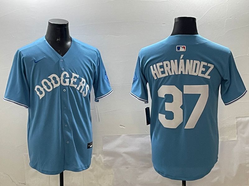Men Los Angeles Dodgers #37 Hernandez Light Blue Joint Name 2025 Nike MLB Jersey style 13->los angeles dodgers->MLB Jersey
